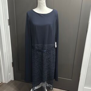 Adrianna Papell Navy Structured Cape Sheath Dress Size 12M